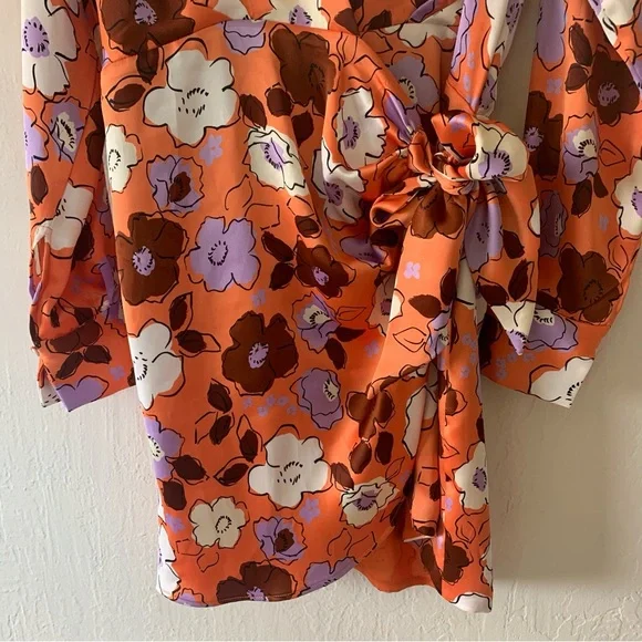 Zara Long Sleeve Floral Satin Mini Wrap Dress - Picture 10 of 12